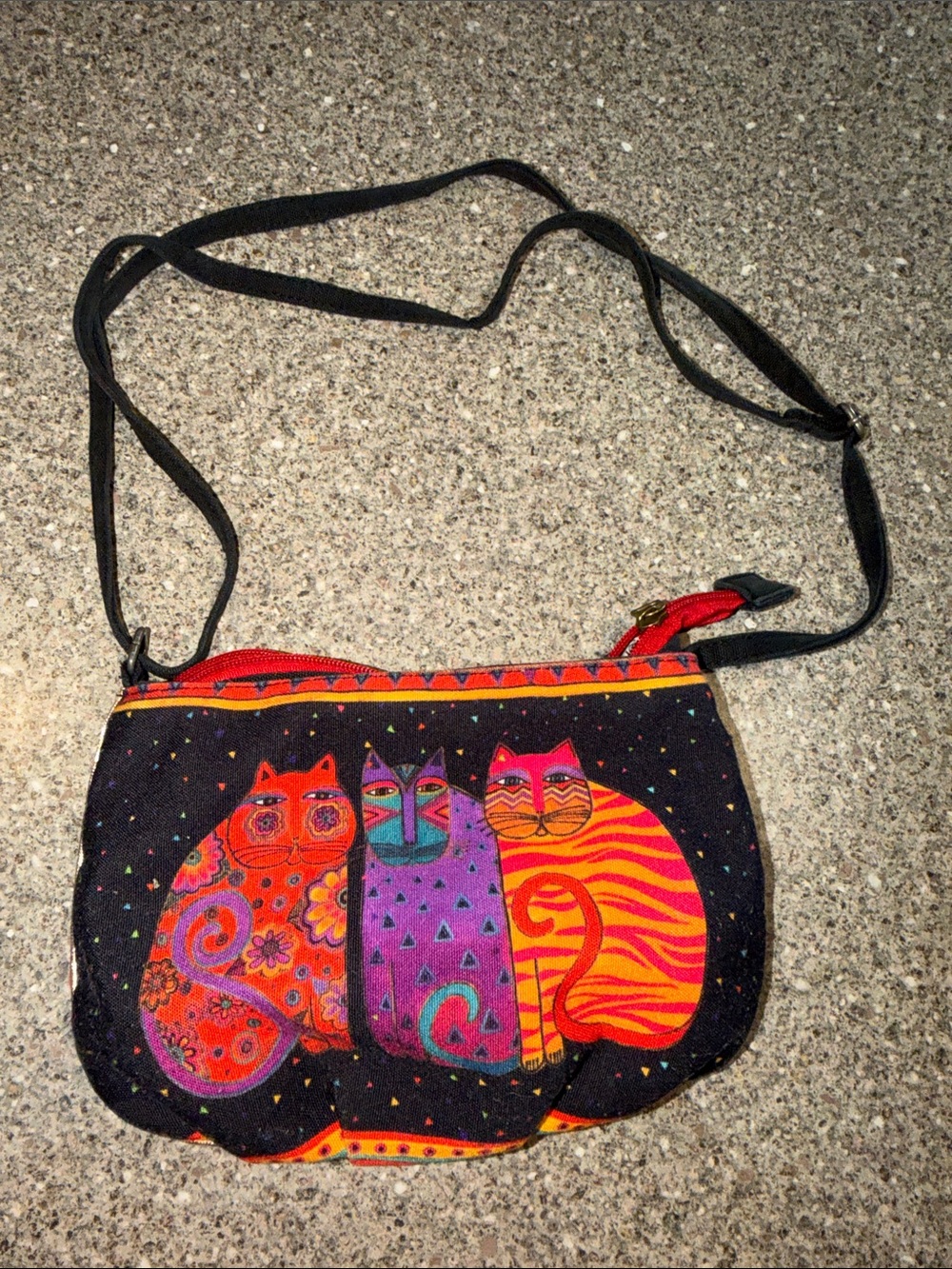 Laurel Burch Crazy Colorful Cat Trio Crossbody Bag